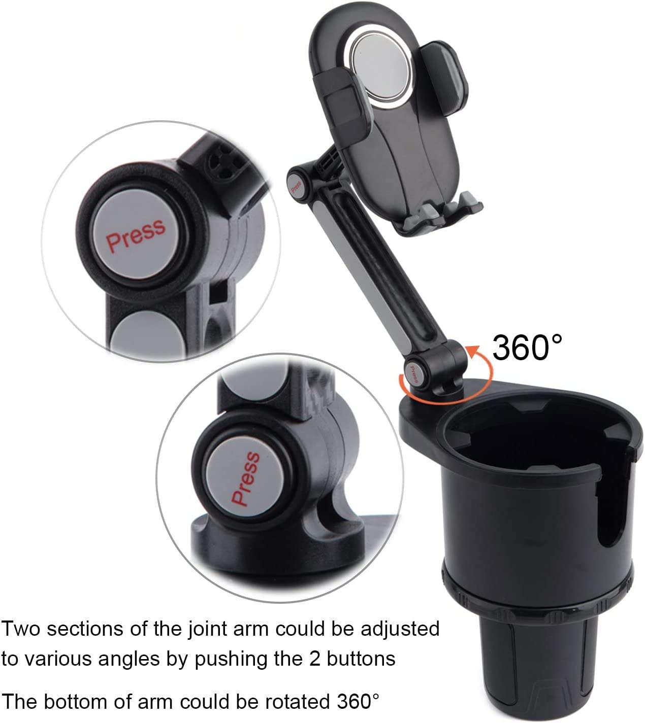 GreatYYT 2-in-1 Upgraded Car Phone Cup Holder - Universal 360° Rotating Multifunctio<i></i>nal ABS Accessor